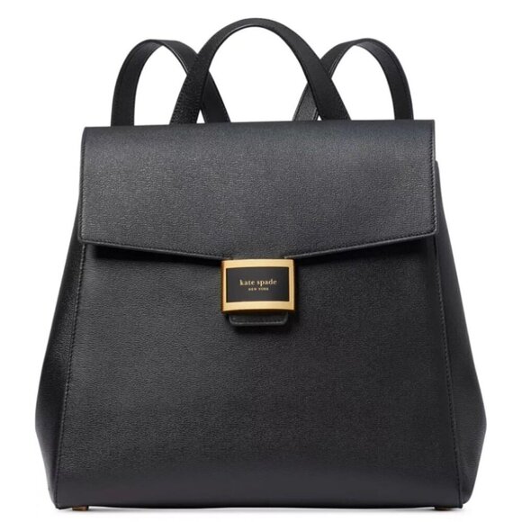 Kate Spade Katy Backpack Medium Flap Black Leather Adjustable - Picture 1 of 12